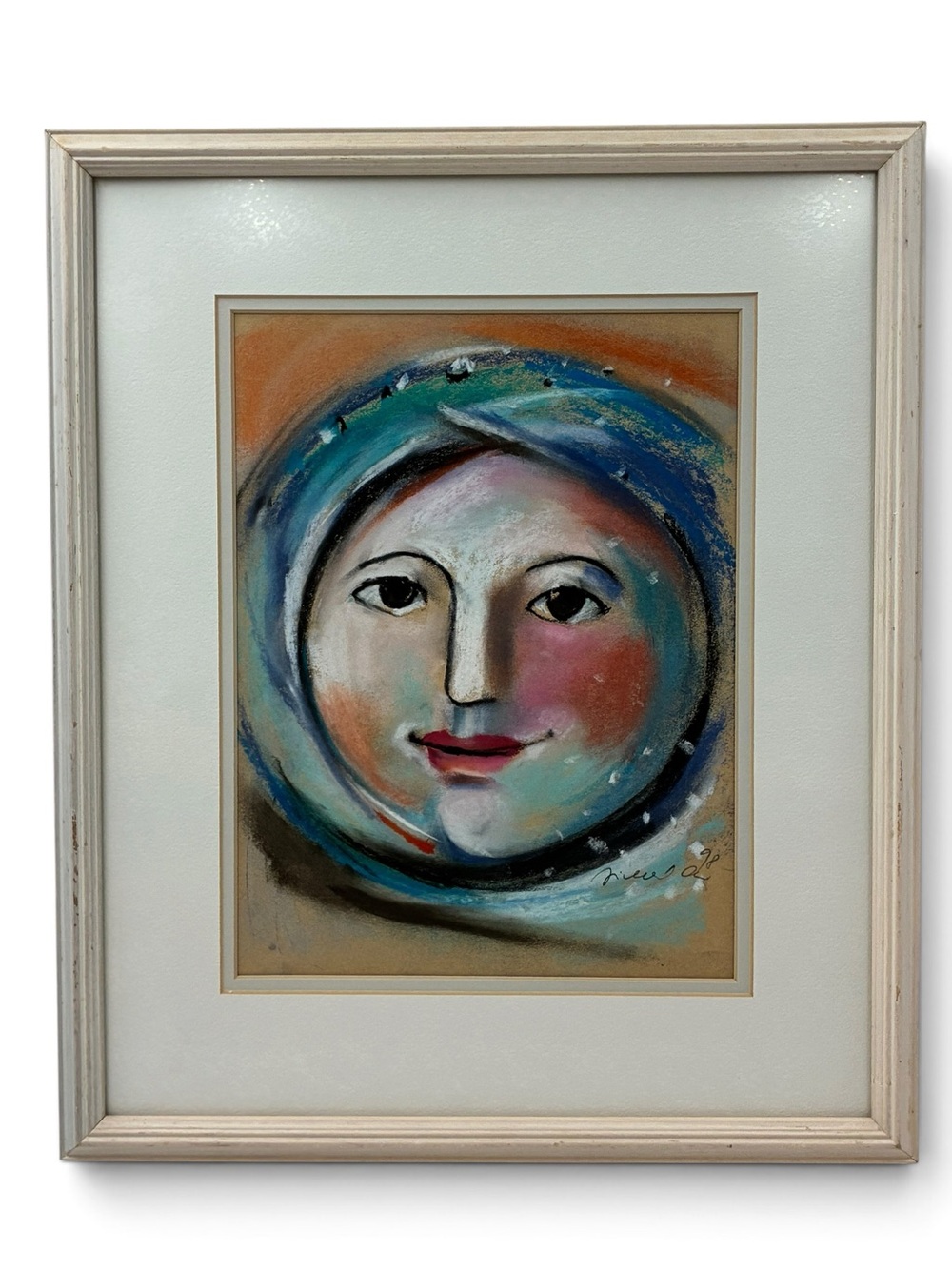 Original Mixed Media Pastel Portrait Painting Signed Dated '98 Abstract Framed